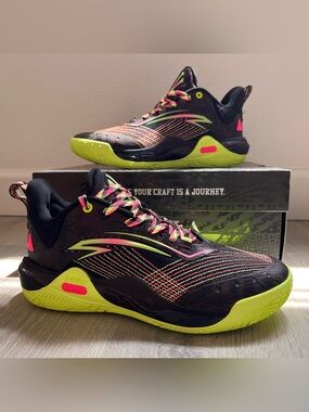 Kids Black Sneakers with Neon Lime & Pink Accents